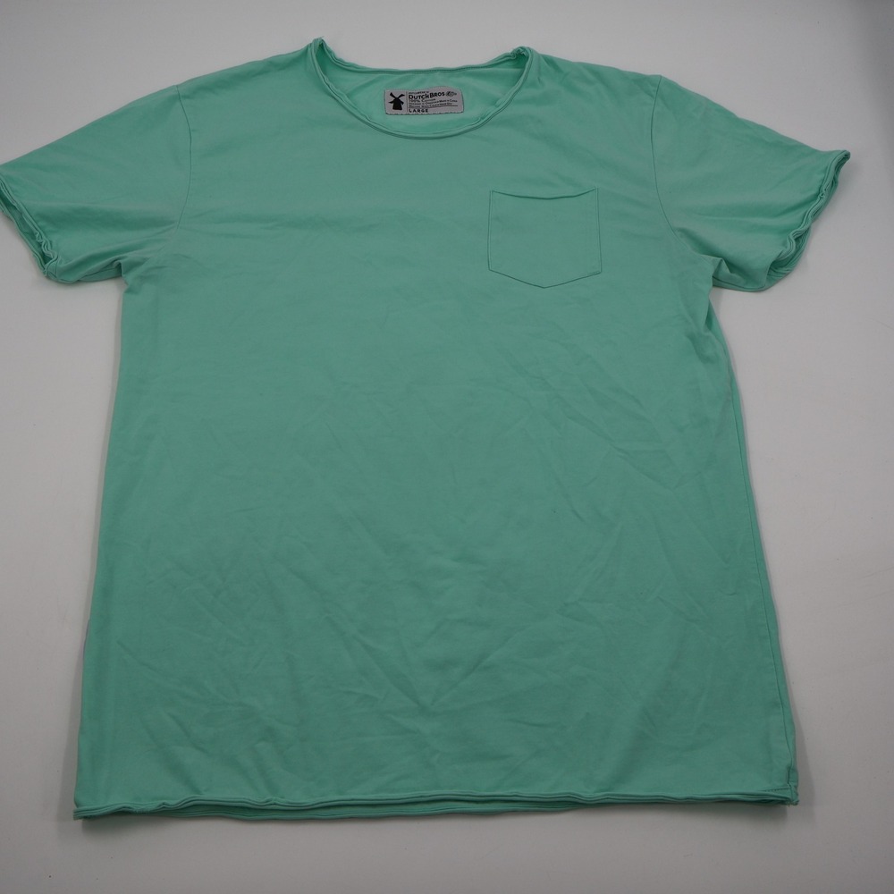 Dutch Bros Coffee T-Shirt Mens Large Mint Green It's All Good Pocket Raw Edge